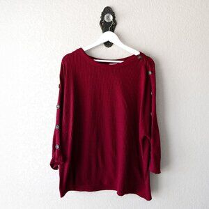 St. John's Bay Women's Size XL Red Waffle Knit Sweater Buttons Dolman Sleeves